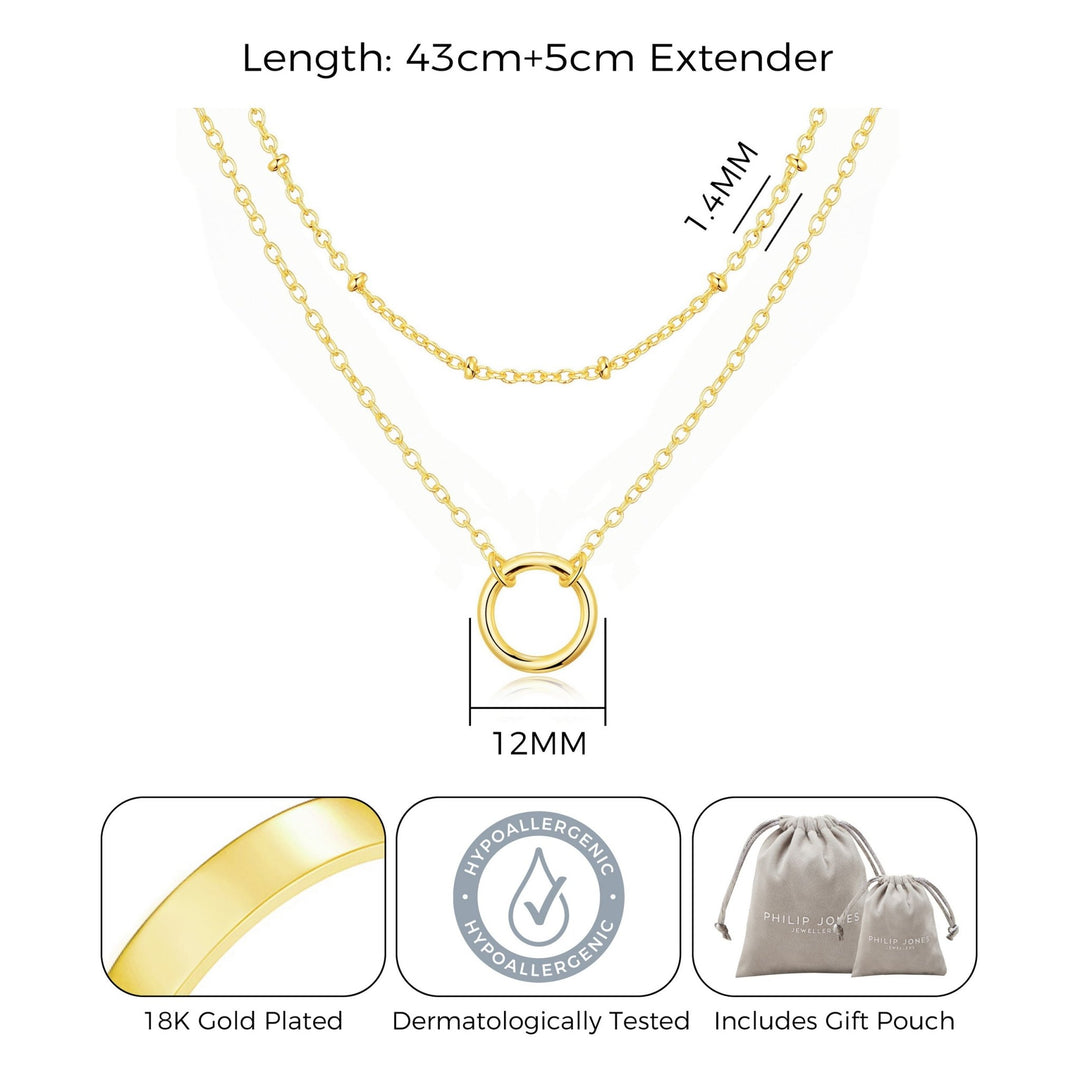 Gold Plated Double Layered Circle Necklace - Philip Jones Jewellery