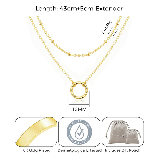 Gold Plated Double Layered Circle Necklace - Philip Jones Jewellery
