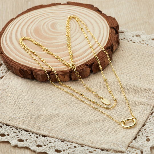 Gold Plated Double Layered Circle Necklace - Philip Jones Jewellery