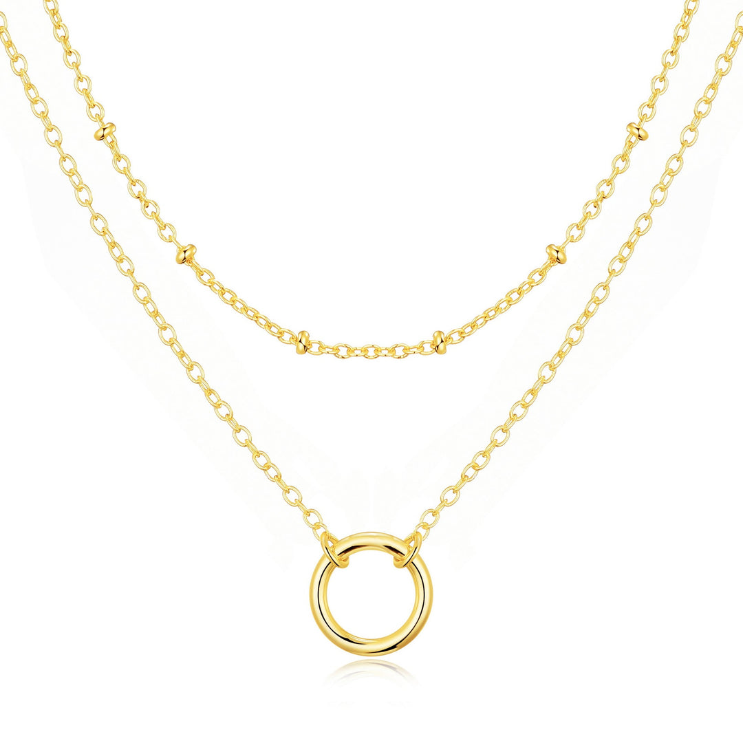 Gold Plated Double Layered Circle Necklace - Philip Jones Jewellery