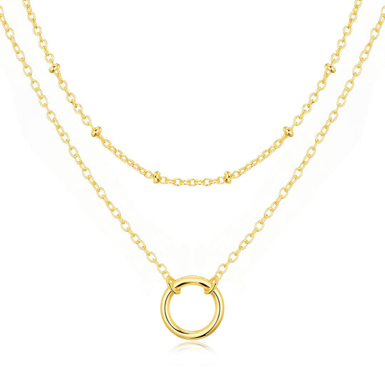 Gold Plated Double Layered Circle Necklace - Philip Jones Jewellery