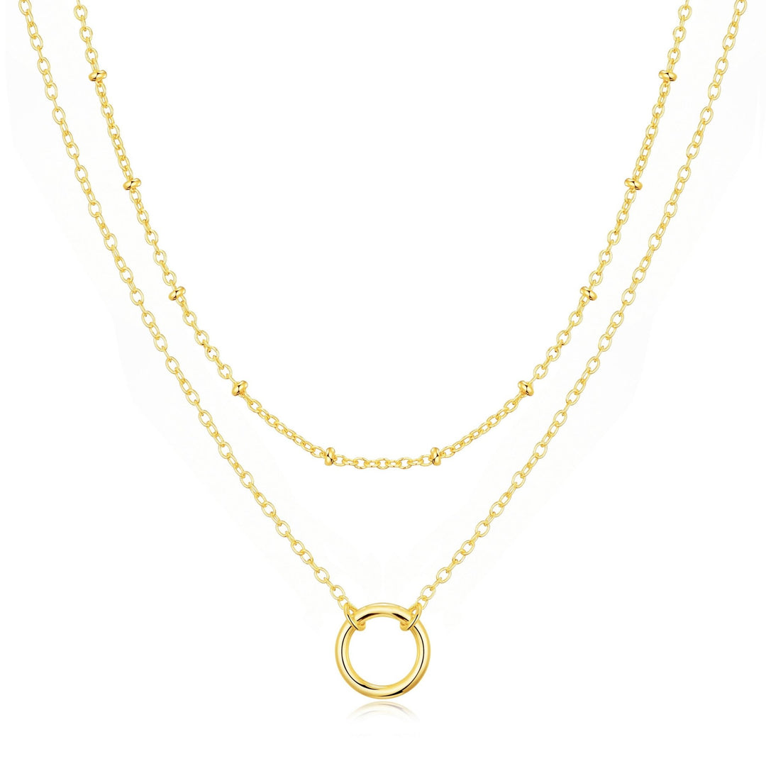 Gold Plated Double Layered Circle Necklace - Philip Jones Jewellery