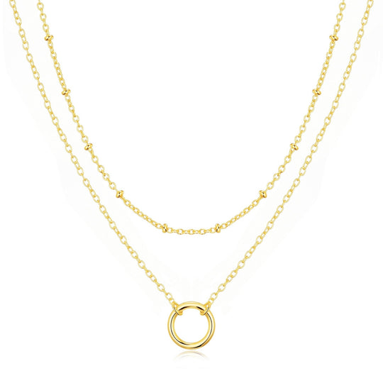 Gold Plated Double Layered Circle Necklace - Philip Jones Jewellery