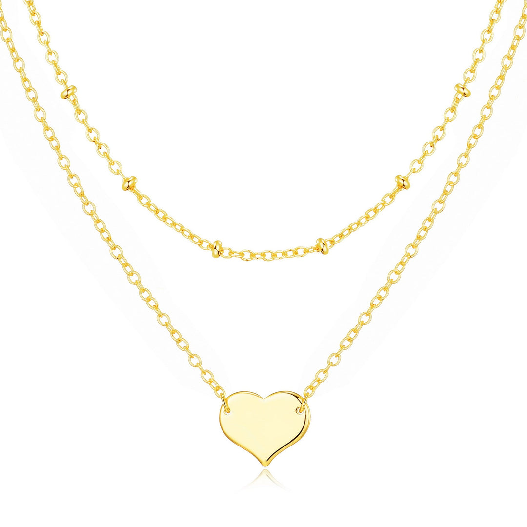 Gold Plated Double Layered Heart Necklace - Philip Jones Jewellery