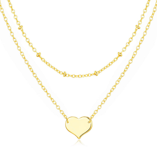 Gold Plated Double Layered Heart Necklace - Philip Jones Jewellery
