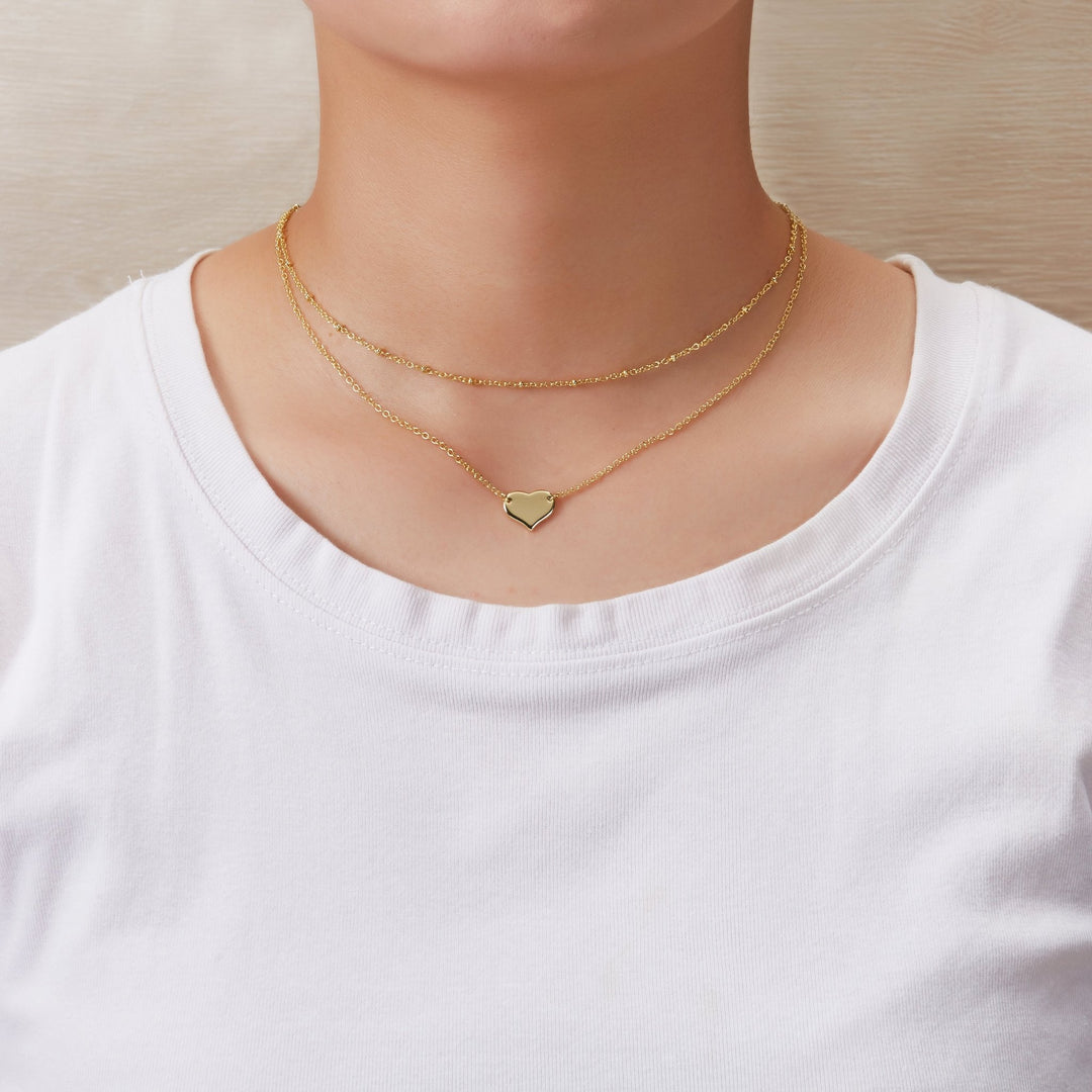Gold Plated Double Layered Heart Necklace - Philip Jones Jewellery