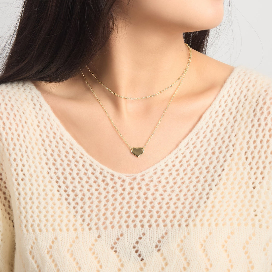 Gold Plated Double Layered Heart Necklace - Philip Jones Jewellery
