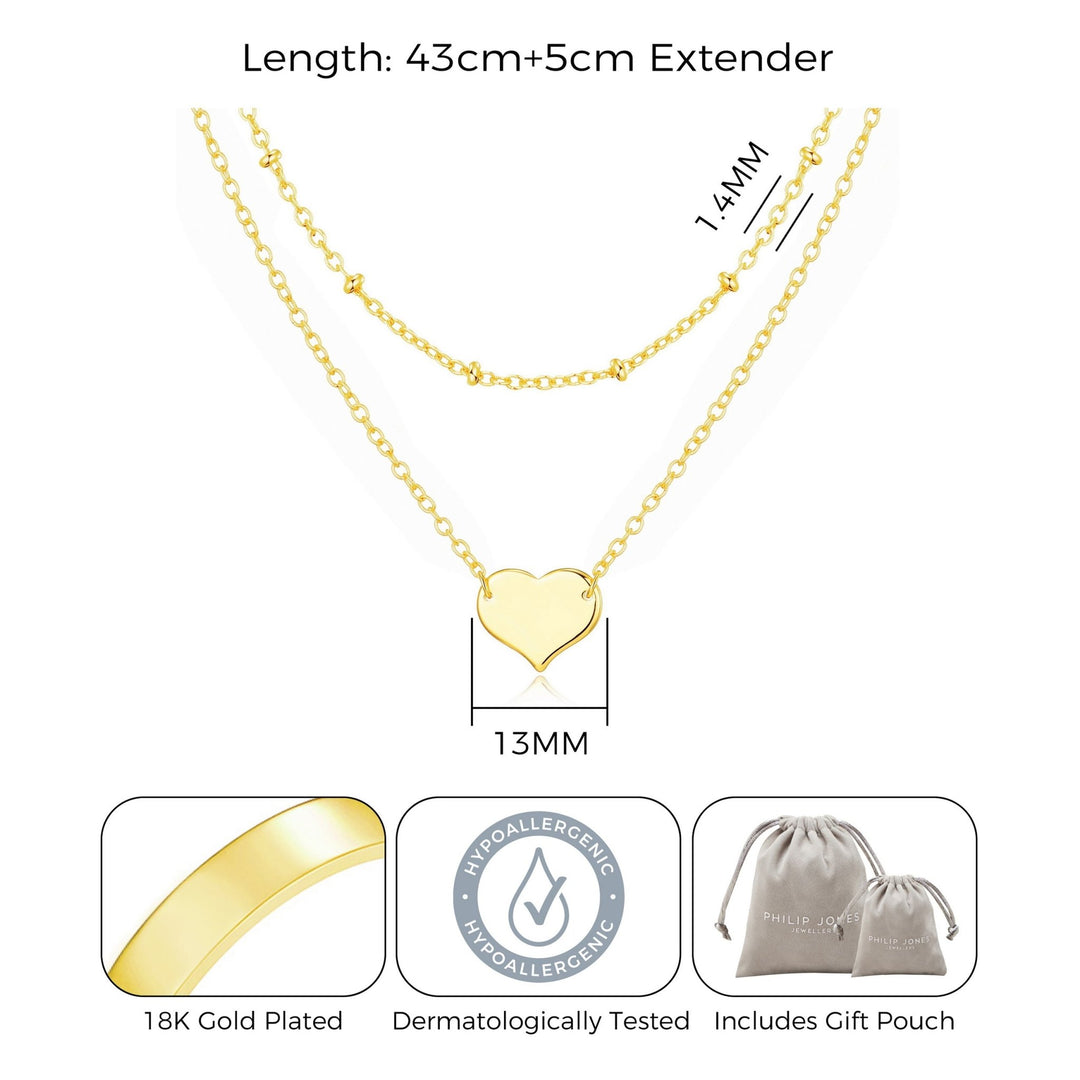 Gold Plated Double Layered Heart Necklace - Philip Jones Jewellery
