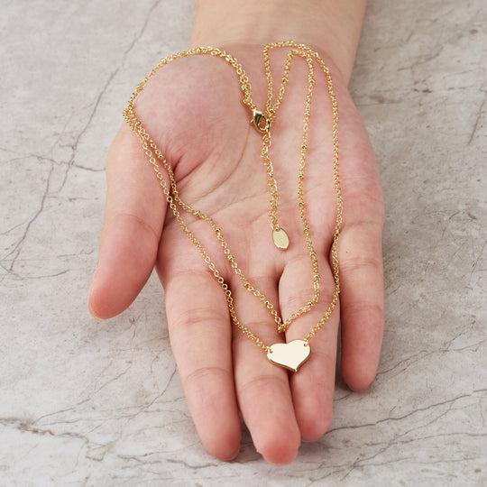 Gold Plated Double Layered Heart Necklace - Philip Jones Jewellery