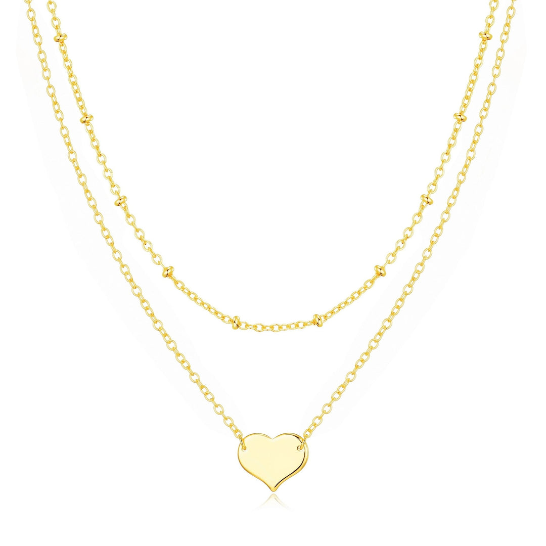 Gold Plated Double Layered Heart Necklace - Philip Jones Jewellery