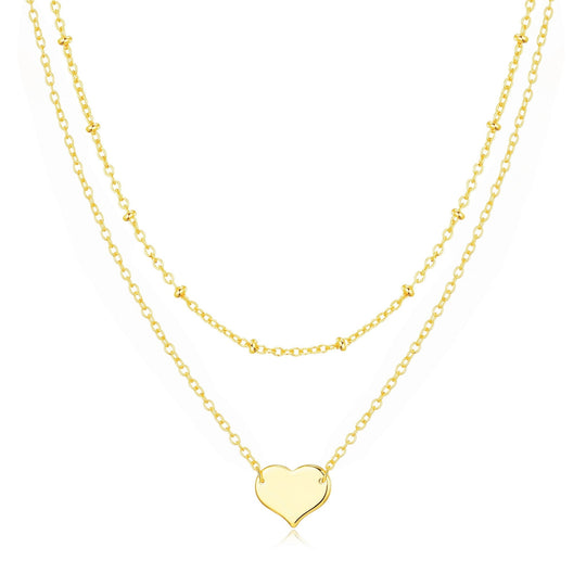 Gold Plated Double Layered Heart Necklace - Philip Jones Jewellery