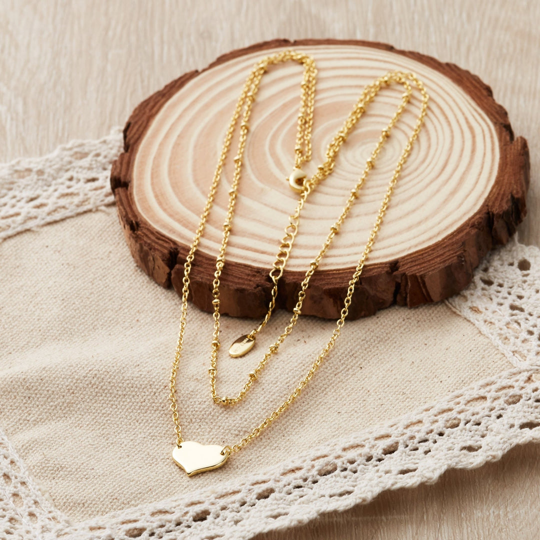Gold Plated Double Layered Heart Necklace - Philip Jones Jewellery