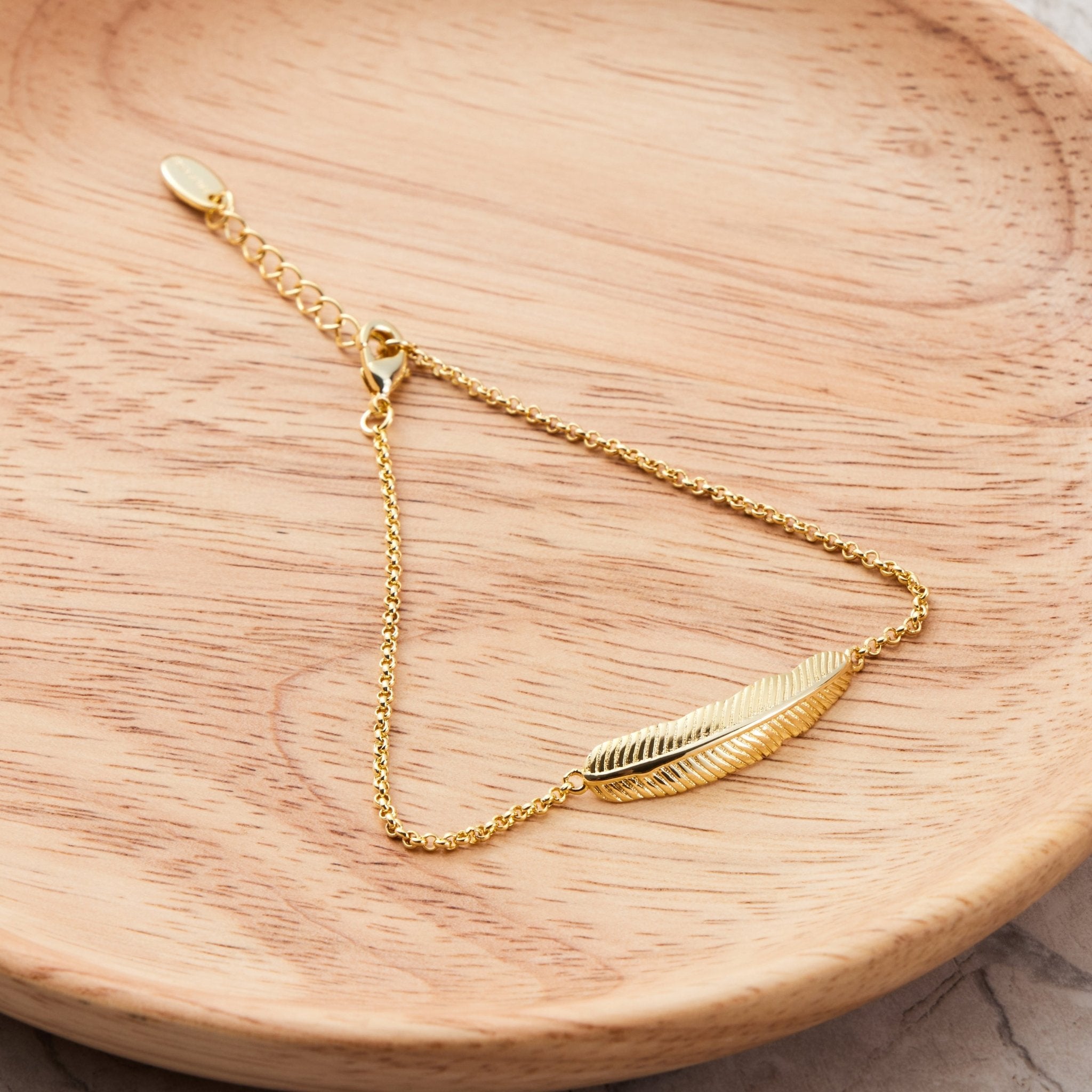 Gold Plated Feather Bracelet - Philip Jones Jewellery