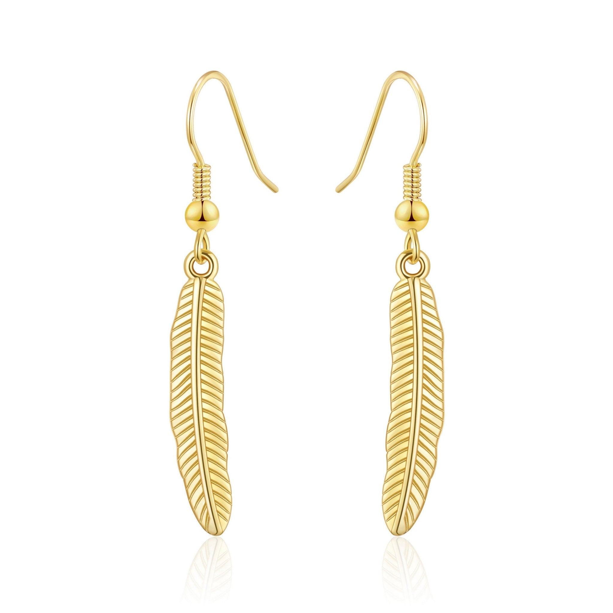 Gold Plated Feather Earrings - Philip Jones Jewellery