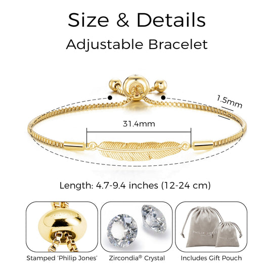 Gold Plated Feather Friendship Bracelet Created with Zircondia® Crystals - Philip Jones Jewellery