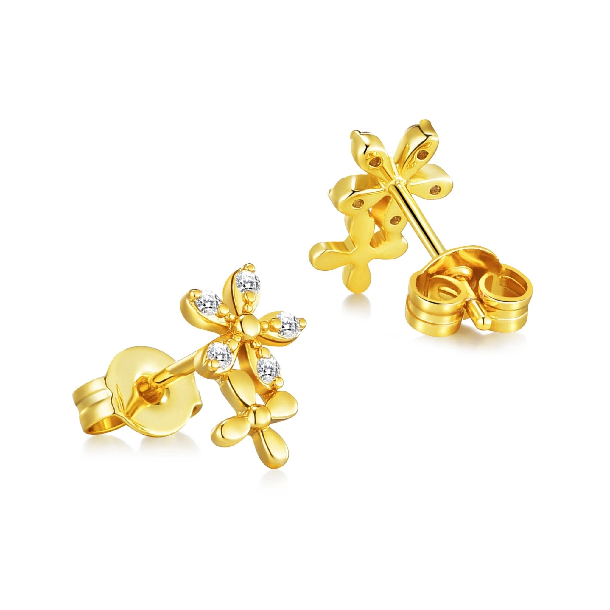 Gold Plated Flower Earrings Created with Zircondia® Crystals - Philip Jones Jewellery