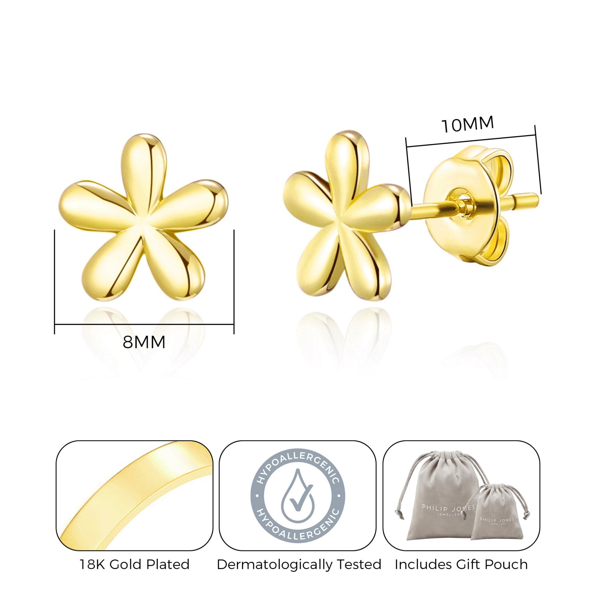 Gold Plated Flower Stud Earrings - Philip Jones Jewellery