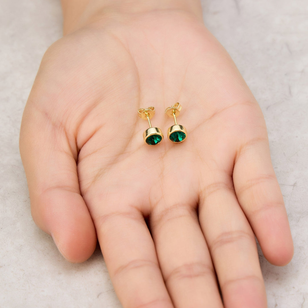 Gold Plated Green Stud Earrings Created with Zircondia® Crystals - Philip Jones Jewellery
