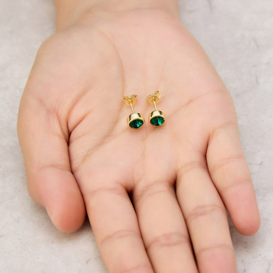 Gold Plated Green Stud Earrings Created with Zircondia® Crystals - Philip Jones Jewellery