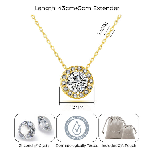 Gold Plated Halo Necklace Created with Zircondia® Crystals - Philip Jones Jewellery