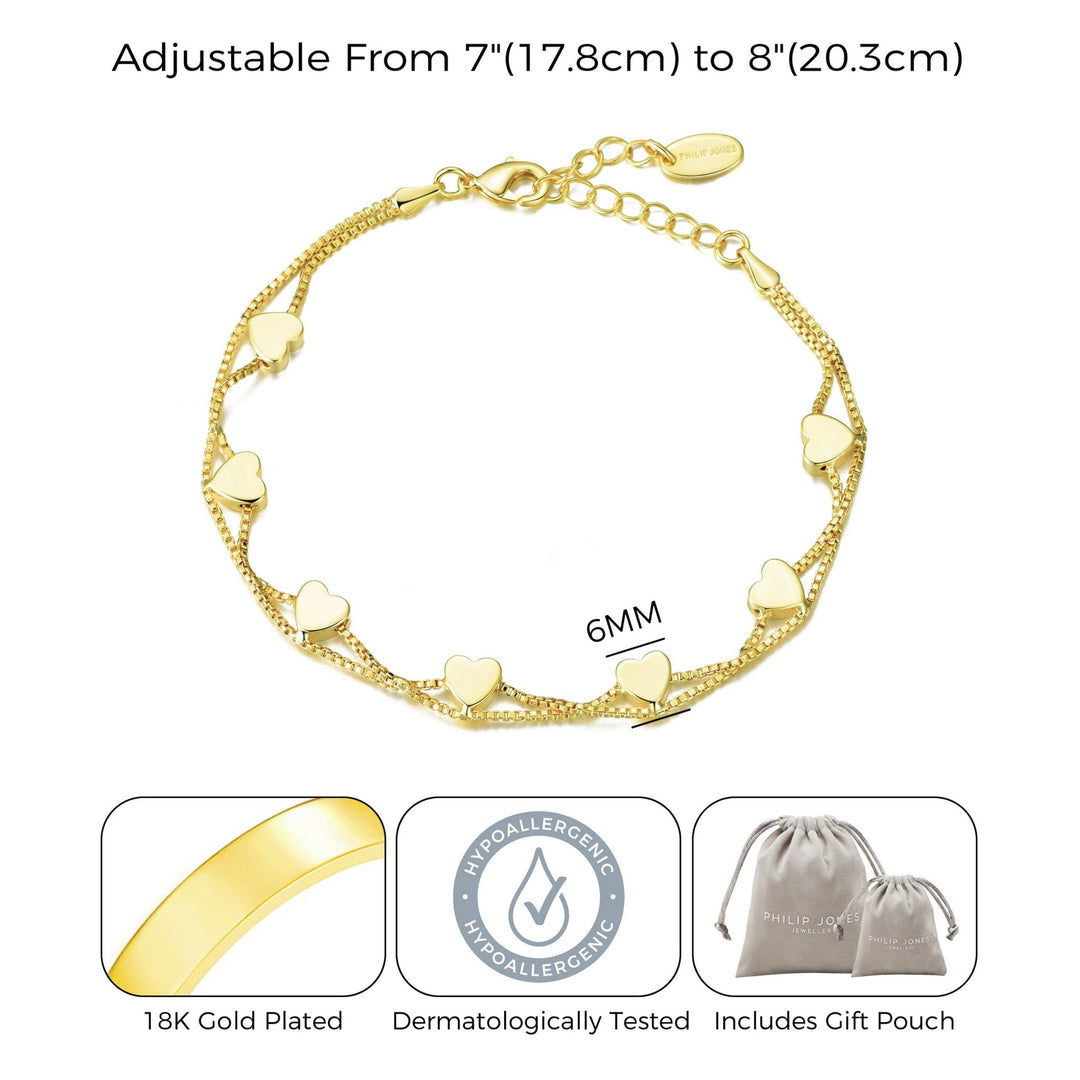 Gold Plated Heart Bracelet - Philip Jones Jewellery