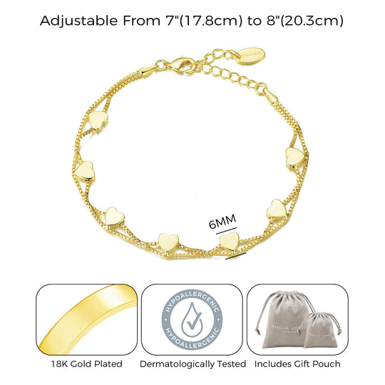 Gold Plated Heart Bracelet - Philip Jones Jewellery