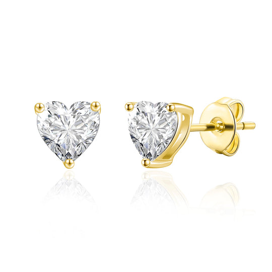 Gold Plated Heart Earrings Created with Zircondia® Crystals - Philip Jones Jewellery