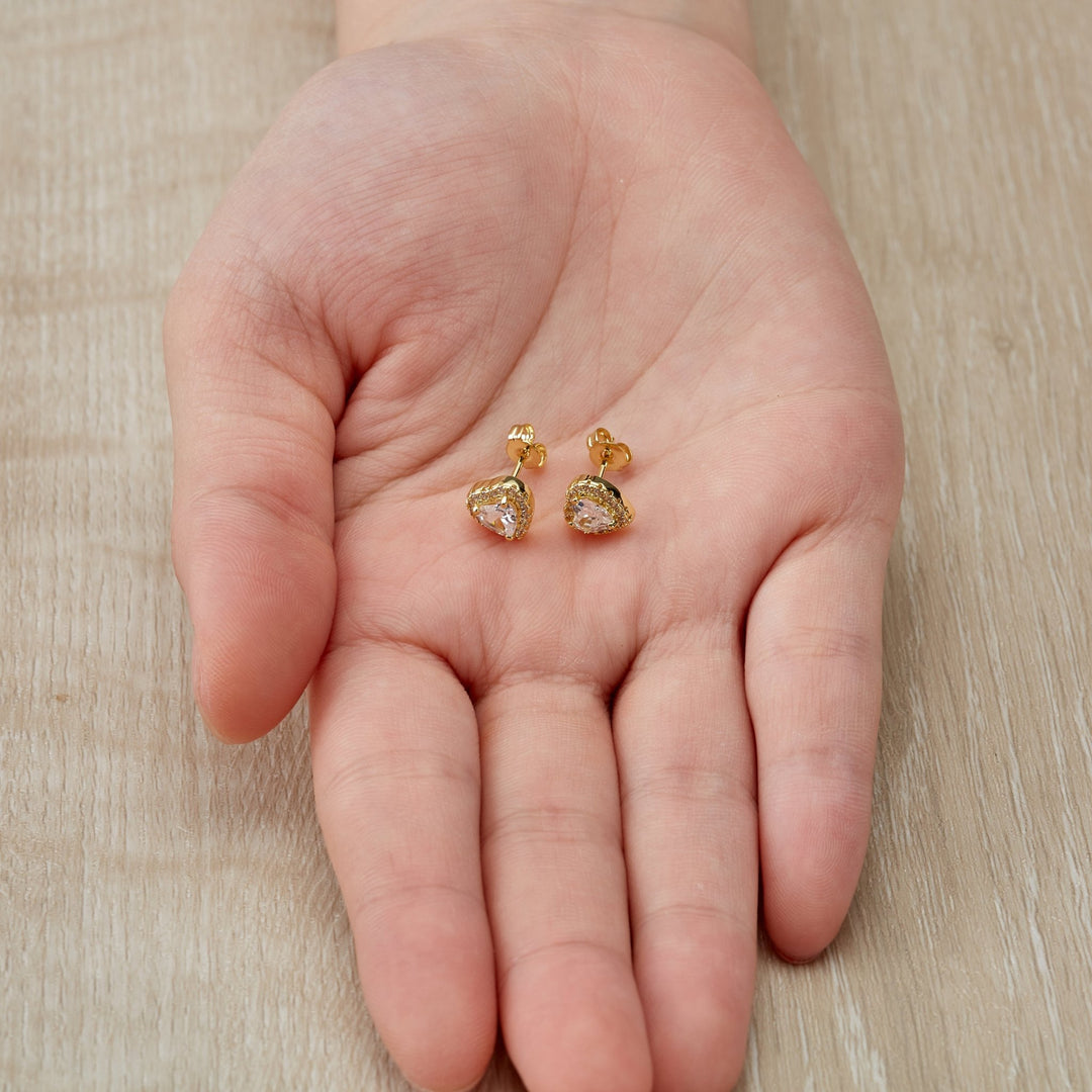 Gold Plated Heart Halo Earrings Created with Zircondia® Crystals - Philip Jones Jewellery