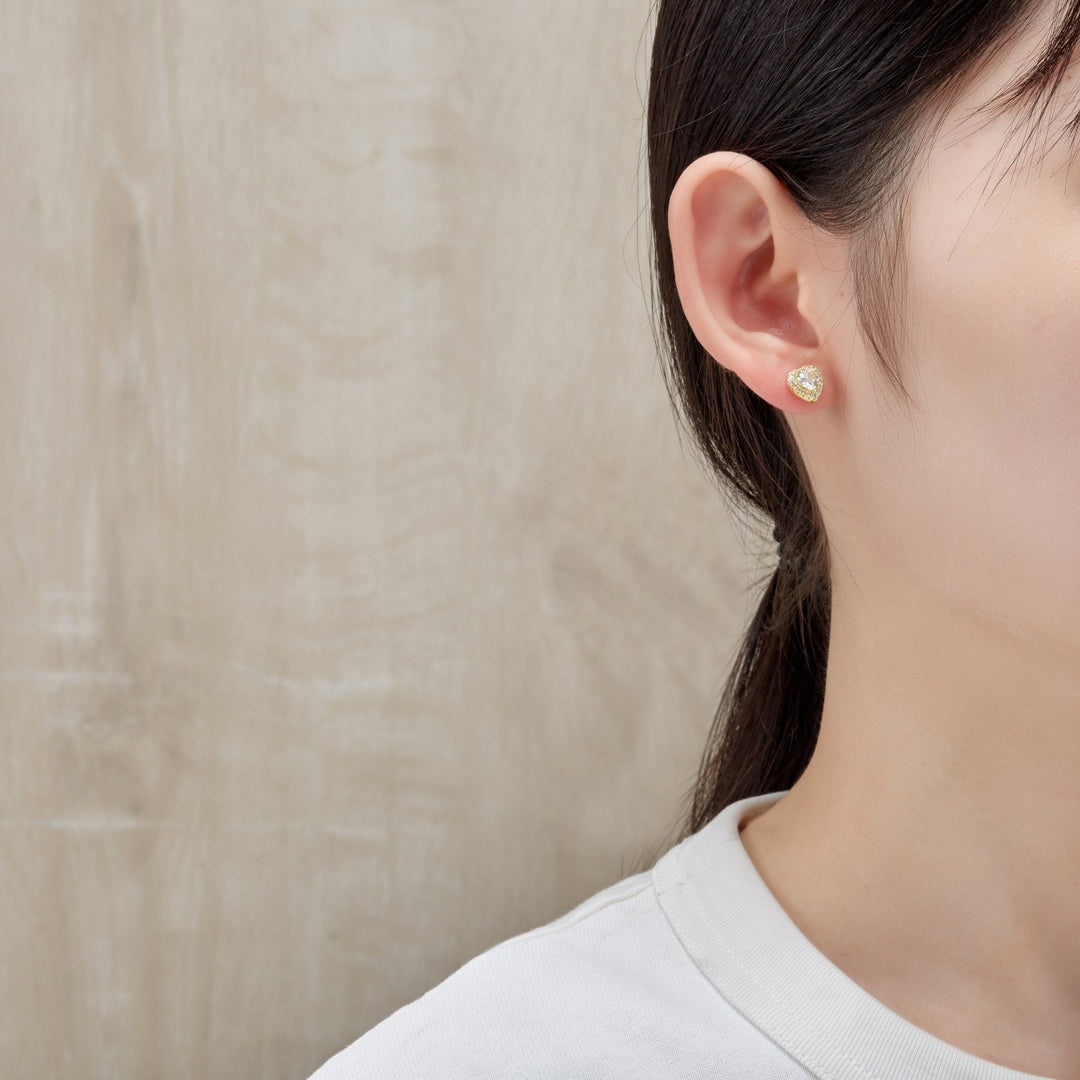 Gold Plated Heart Halo Earrings Created with Zircondia® Crystals - Philip Jones Jewellery