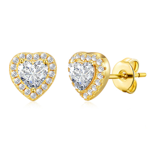 Gold Plated Heart Halo Earrings Created with Zircondia® Crystals - Philip Jones Jewellery