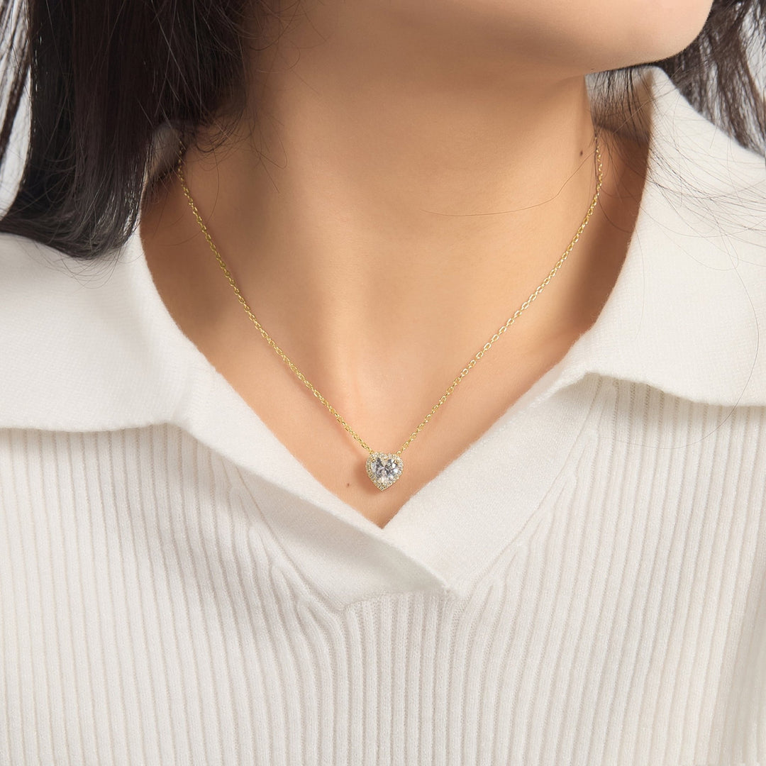 Gold Plated Heart Halo Necklace Created with Zircondia® Crystals - Philip Jones Jewellery