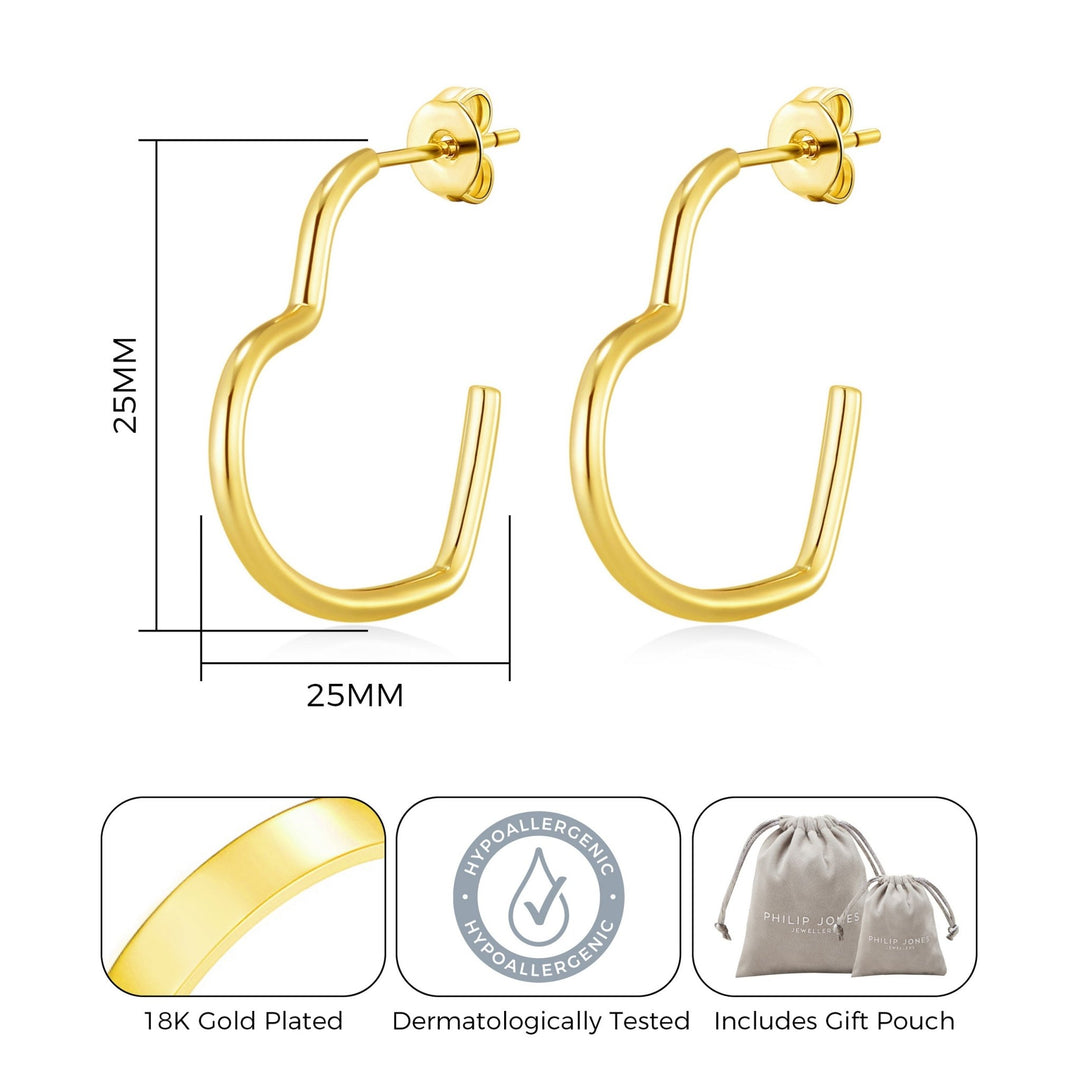 Gold Plated Heart Hoop Earrings - Philip Jones Jewellery