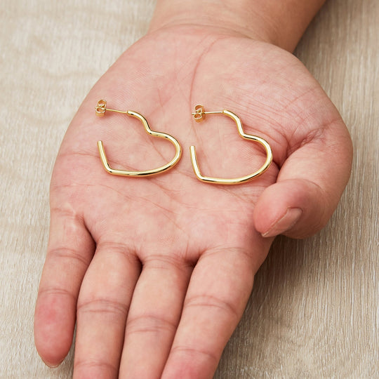 Gold Plated Heart Hoop Earrings - Philip Jones Jewellery