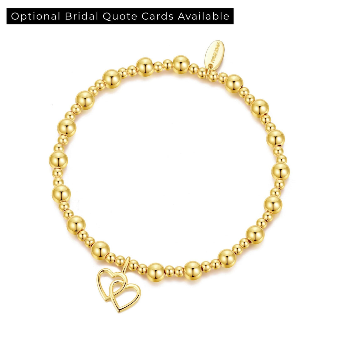 Gold Plated Heart Link Beaded Stretch Bridal Bracelet - Philip Jones Jewellery