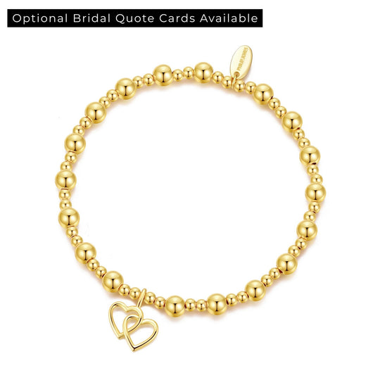 Gold Plated Heart Link Beaded Stretch Bridal Bracelet - Philip Jones Jewellery