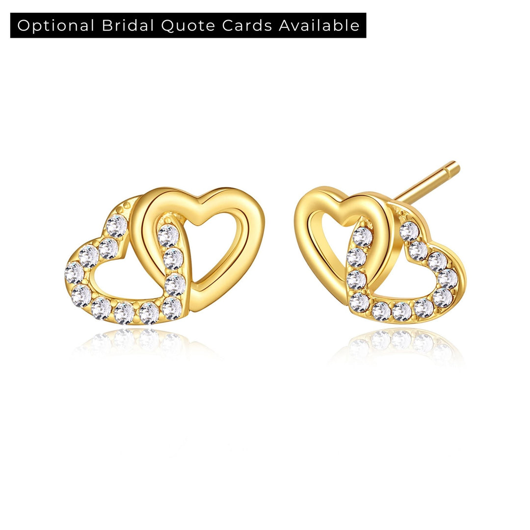 Gold Plated Heart Link Bridal Earrings Created with Zircondia® Crystals - Philip Jones Jewellery