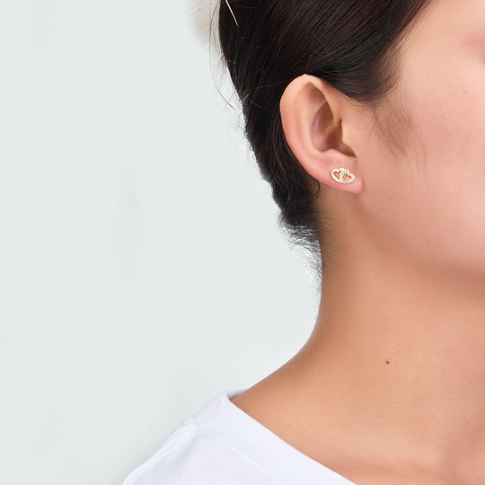 Gold Plated Heart Link Earrings Created with Zircondia® Crystals - Philip Jones Jewellery