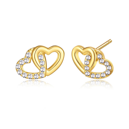 Gold Plated Heart Link Earrings Created with Zircondia® Crystals - Philip Jones Jewellery