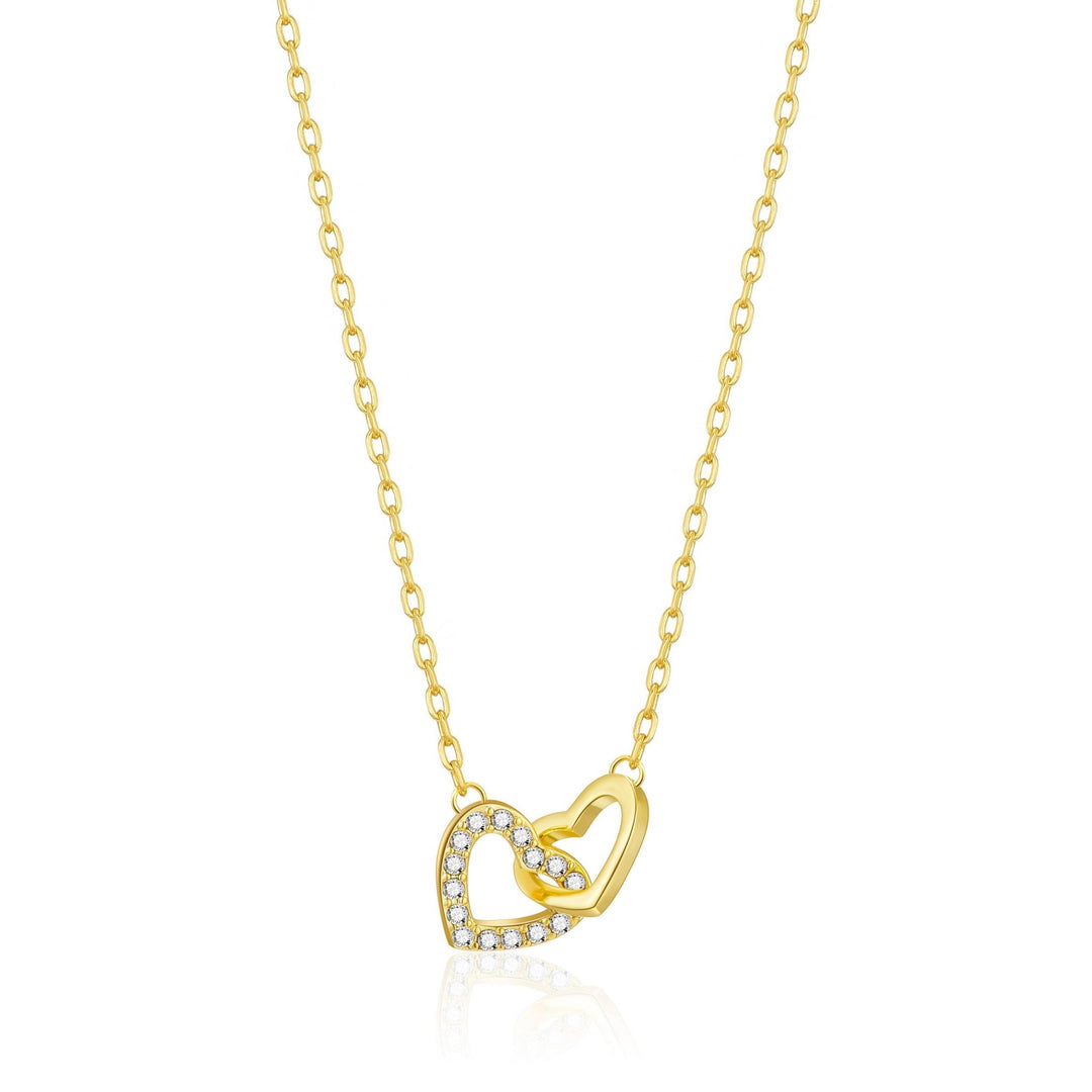 Gold Plated Heart Link Necklace Created with Zircondia® Crystals - Philip Jones Jewellery
