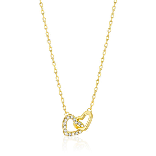 Gold Plated Heart Link Necklace Created with Zircondia® Crystals - Philip Jones Jewellery