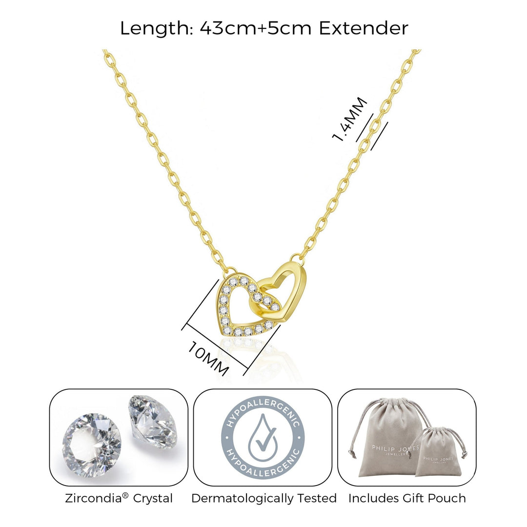 Gold Plated Heart Link Necklace Created with Zircondia® Crystals - Philip Jones Jewellery