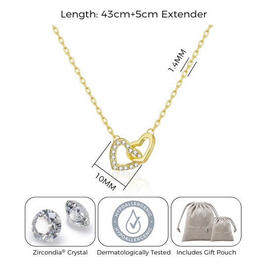 Gold Plated Heart Link Necklace Created with Zircondia® Crystals - Philip Jones Jewellery