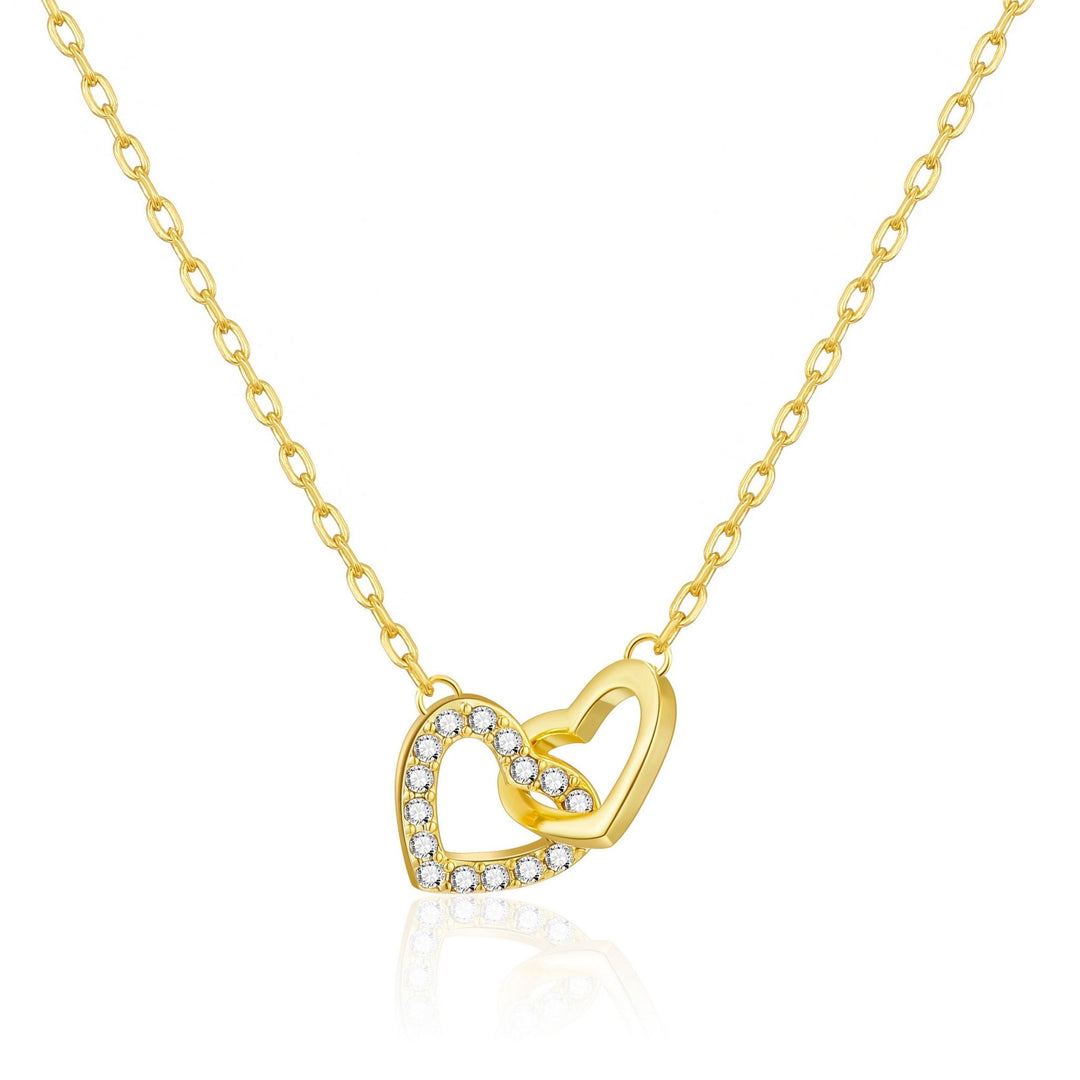 Gold Plated Heart Link Necklace Created with Zircondia® Crystals - Philip Jones Jewellery