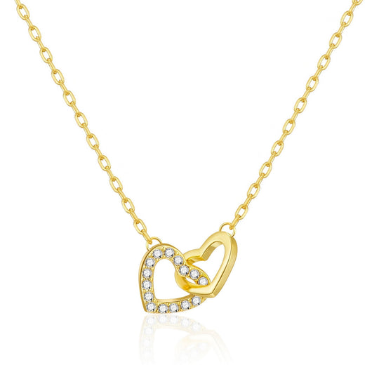 Gold Plated Heart Link Necklace Created with Zircondia® Crystals - Philip Jones Jewellery