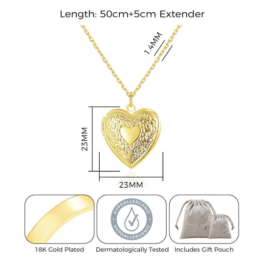 Gold Plated Heart Locket - Philip Jones Jewellery
