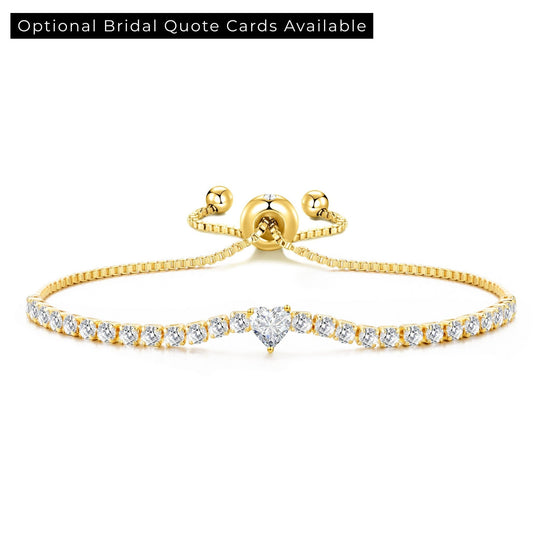 Gold Plated Heart Solitaire Bridal Bracelet Created with Zircondia® Crystals - Philip Jones Jewellery