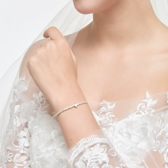 Gold Plated Heart Solitaire Bridal Bracelet Created with Zircondia® Crystals - Philip Jones Jewellery
