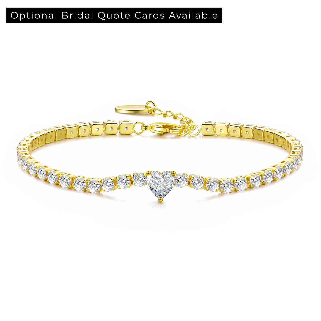 Gold Plated Heart Solitaire Bridal Tennis Bracelet Created with Zircondia® Crystals - Philip Jones Jewellery