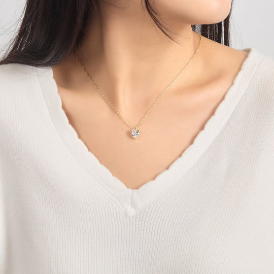 Gold Plated Heart Solitaire Necklace Created with Zircondia® Crystals - Philip Jones Jewellery