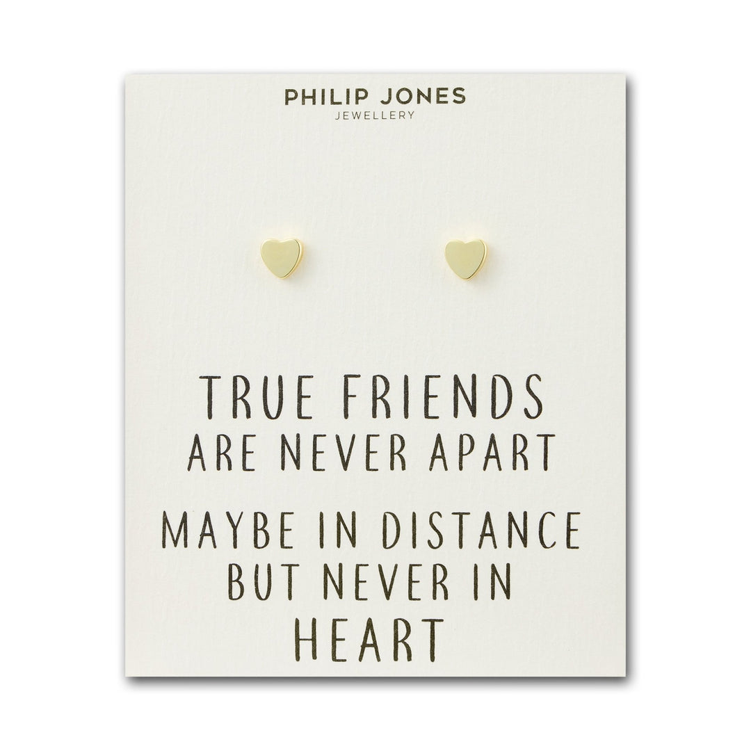 Gold Plated Heart Stud Earrings with Quote Card - Philip Jones Jewellery